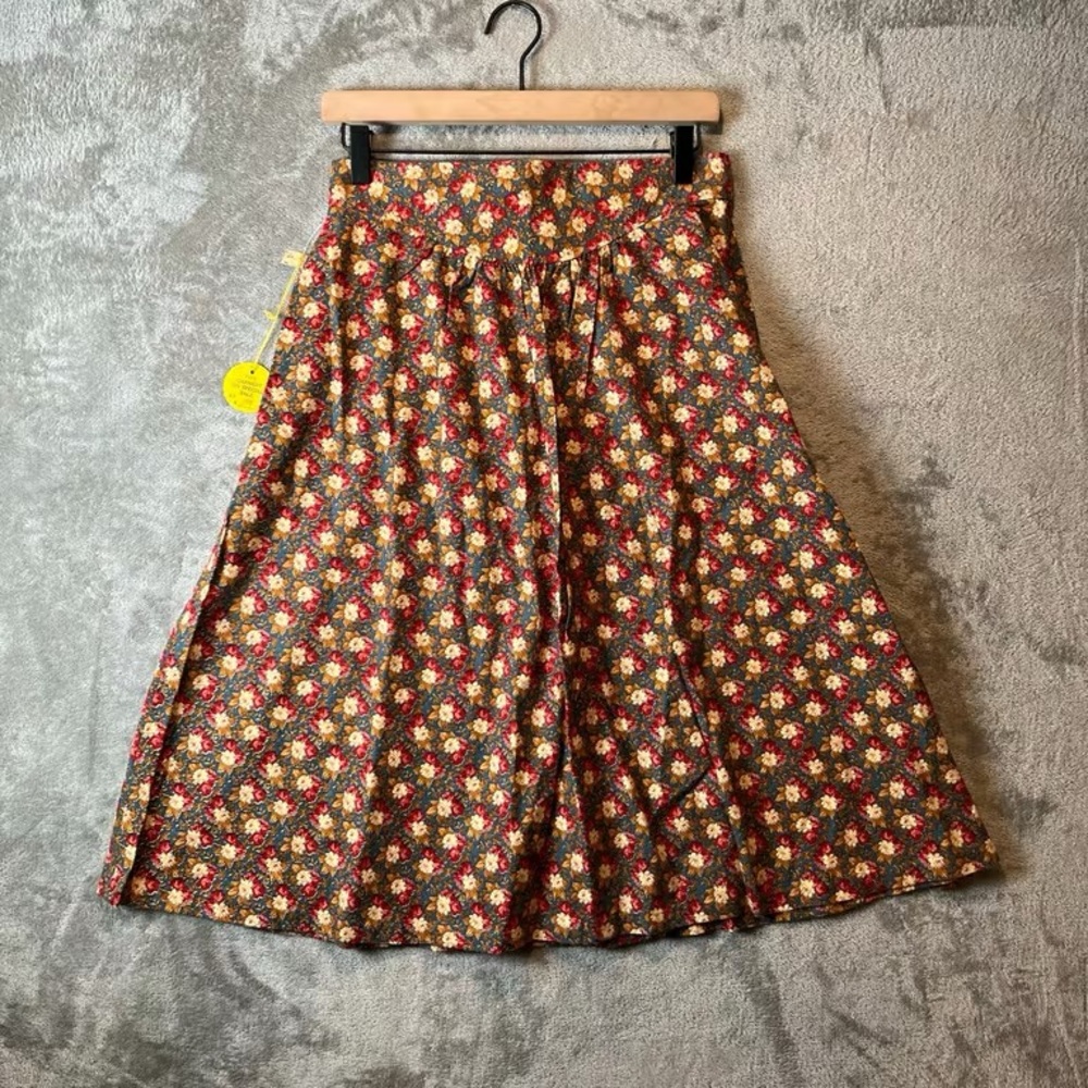 Floral A-Line Midi Skirt - Brown Multi - Picture 1 of 3